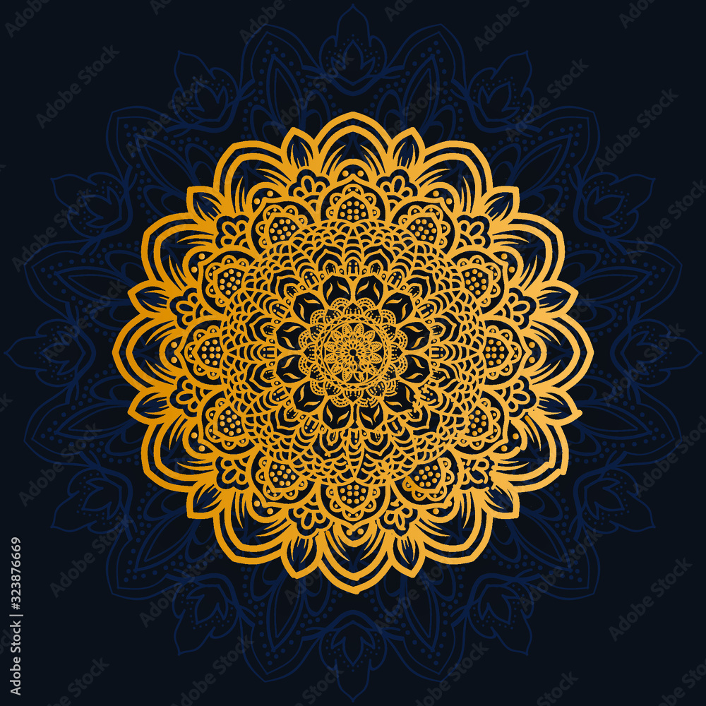 luxury decoration of mandala flowers with shiny gold color. yoga template. relax, islamic, arabesques, indian, turkey.