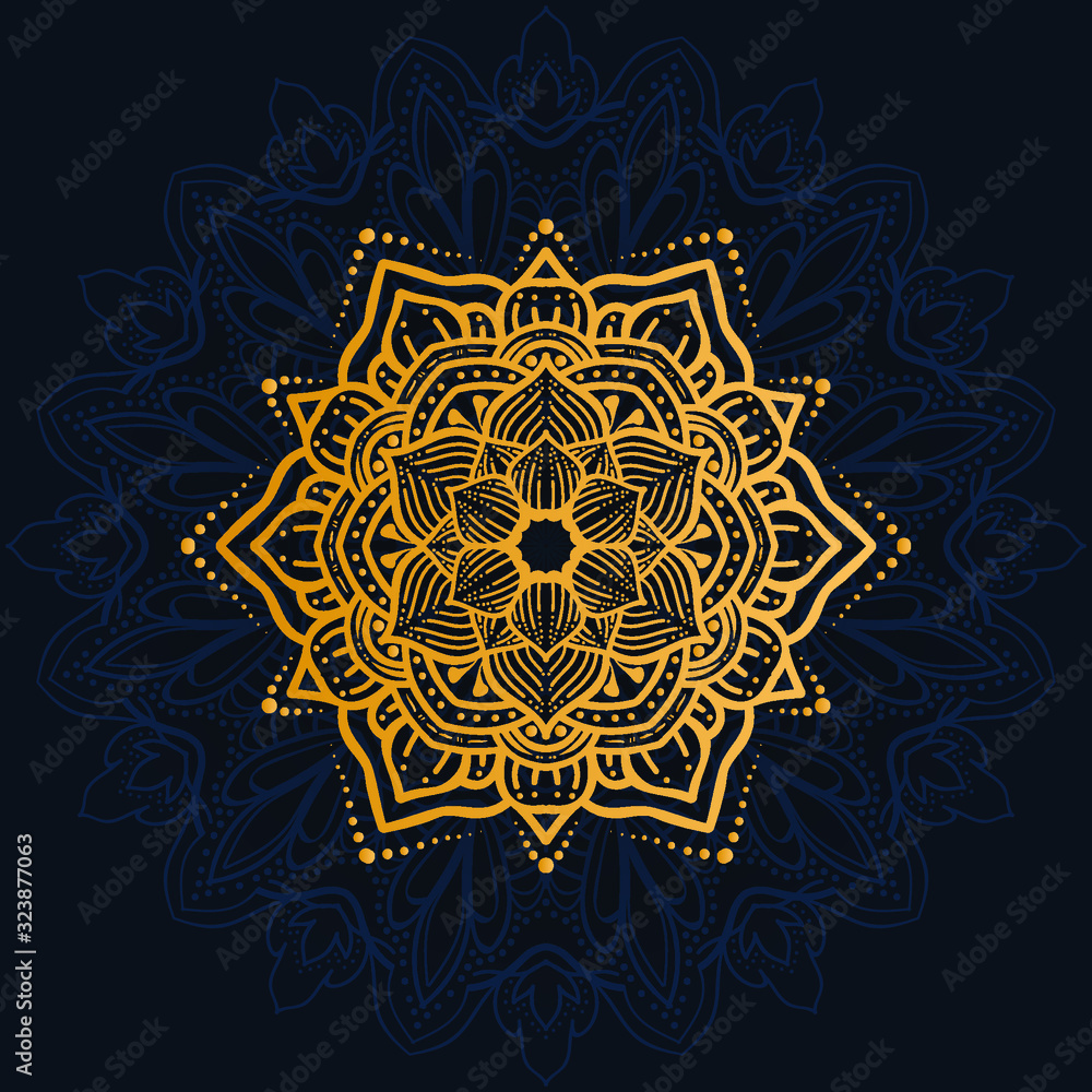 luxury decoration of mandala flowers with shiny gold color. yoga template. relax, islamic, arabesques, indian, turkey.