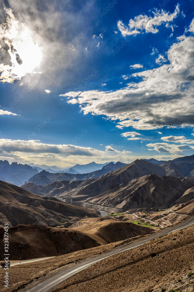  Landscape view of mountain roads on  leh kargil highway, ladakh, india