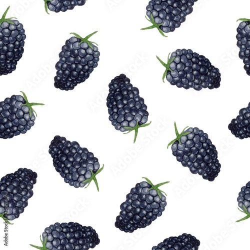 seamless watercolor hand drawn pattern with blackberry dewberry black blue green vibrant intense bright tasty delicious food berries from forest vegan vegetarian healthy organic botanical illustration