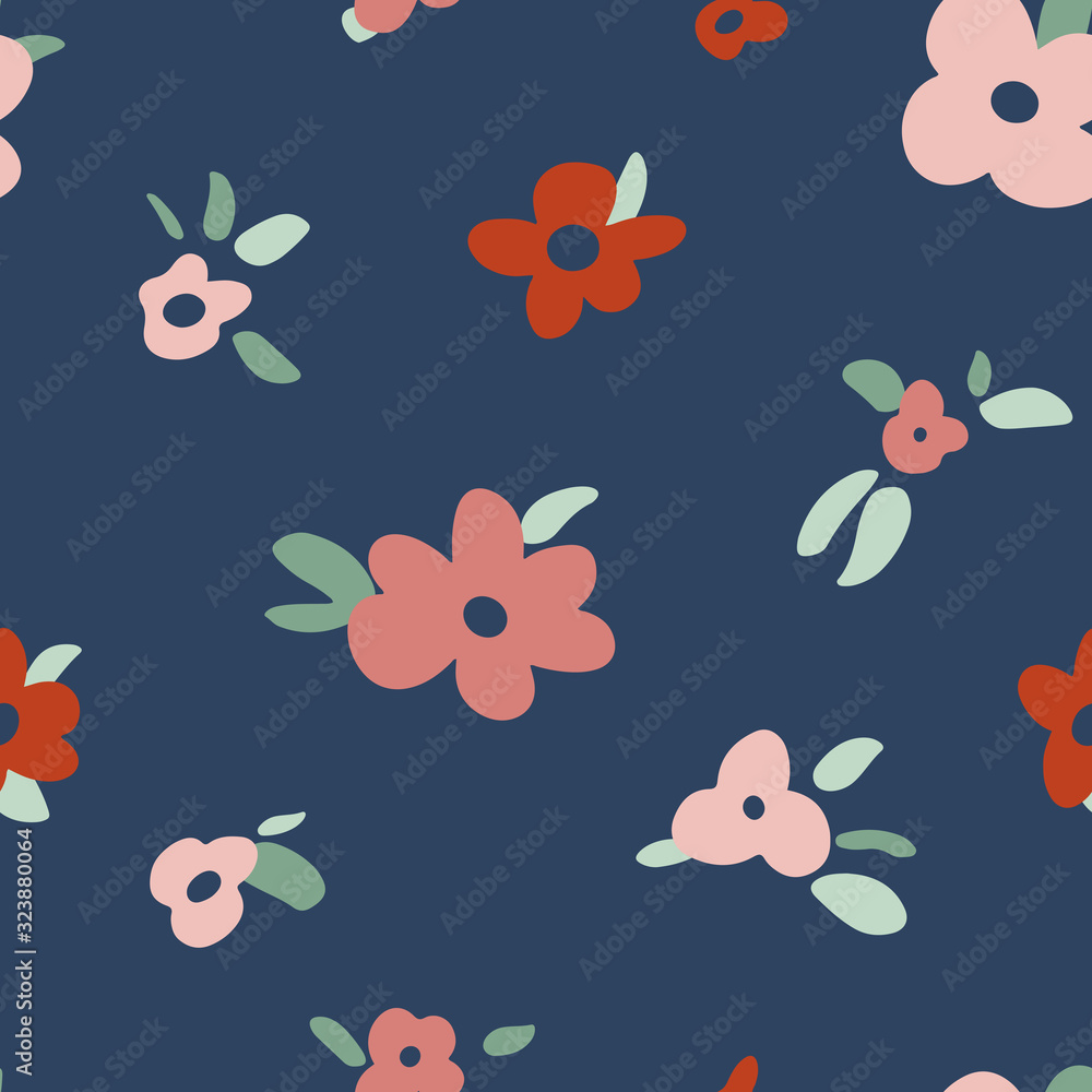 Trendy abstract pattern with Scandi flowers. Vector vintage pattern on the theme of Women's day. Can be used for fabric, textile, clothing, wallpapers, prints, cards and posters. Vector background