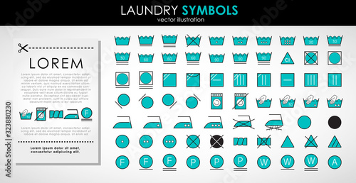 Laundry icons set. Outline set of color laundry symbols vector icons isolated on white background 