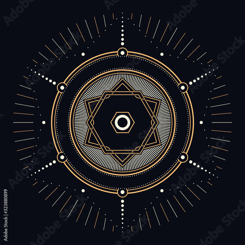 Abstract geometric illustration - Gold and white sacred or celestial elements on dark background