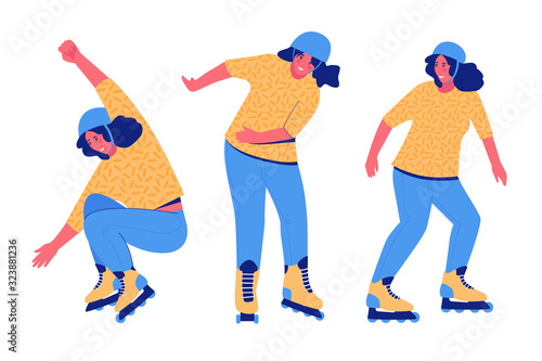 Roller skating teen collection. Girls rollerblading.