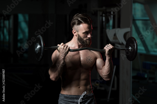 Athlete Working Out Biceps In A Gym