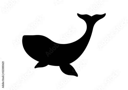 Whale black silhouette icon vector isolated on a white background. Whale black silhouette graphic design element. Cetacean symbol