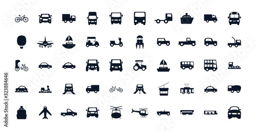 Isolated transportation vehicles silhouette style icon set vector design