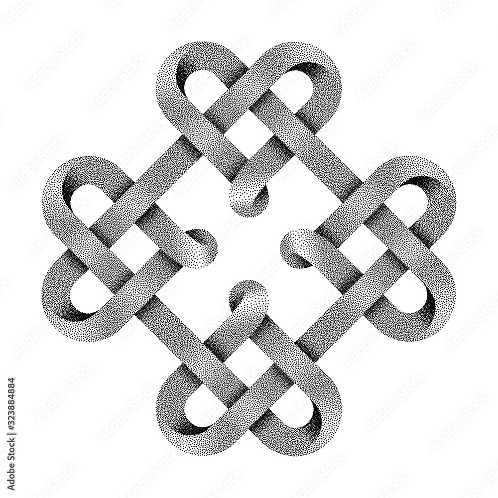 Symbol of four hearts made with stippled tapes intertwined as celtic knot. Vector illustration. Symbol of four hearts made with stippled tapes intertwined as celtic knot. Vector illustration.