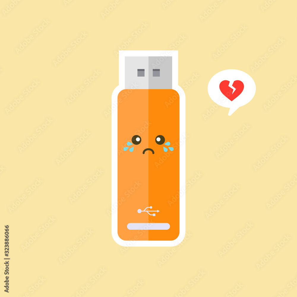 kawaii and cute USB Flash Drive icon isolated on color background. Memory Stick icon in flat style. Flash disk character with face expression. can use for technology, mascot, IT element, website, icon kawaii and cute USB Flash Drive icon isolated on color background. Memory Stick icon in flat style. Flash disk character with face expression. can use for technology, mascot, IT element, website, icon