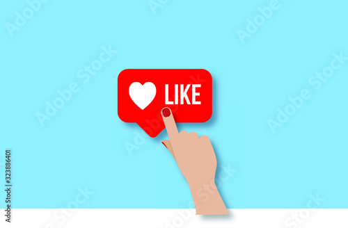 Illustration of a pressing index vinger om a like button with a heart en like sign photo