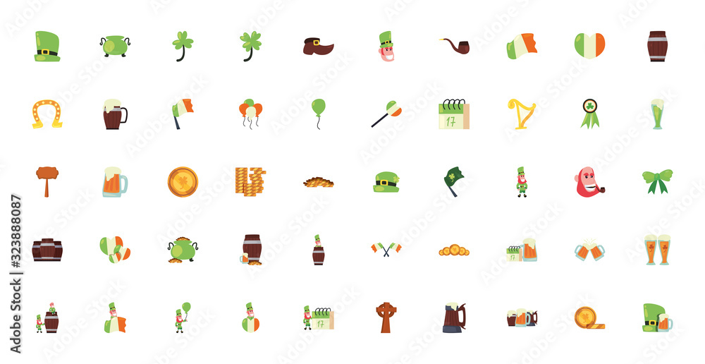 Isolated saint patrcks day fill style icon set vector design Isolated saint patrcks day fill style icon set vector design