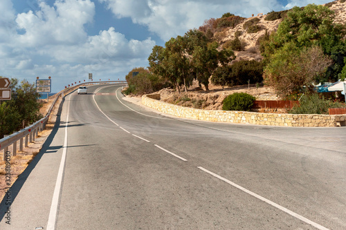 steep mountain asphalt road on the Greek island of Cyprus