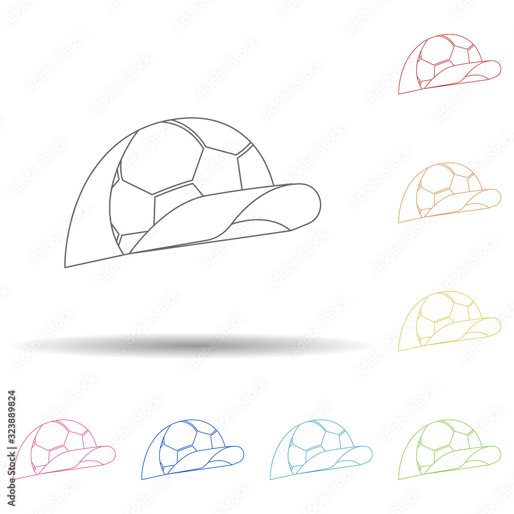 Fan cap with a ball in multi color style icon. Simple thin line, outline vector of russian fan atributs icons for ui and ux, website or mobile application Fan cap with a ball in multi color style icon. Simple thin line, outline vector of russian fan atributs icons for ui and ux, website or mobile application