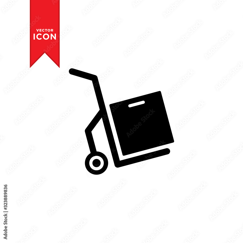 Handcart icon vector. Hand truck icon. Hand box cart icon. Simple design on white background. Handcart icon vector. Hand truck icon. Hand box cart icon. Simple design on white background.