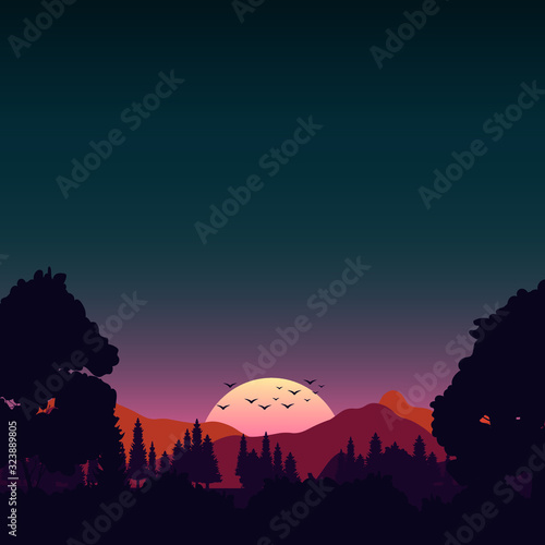 sunrise over mountains and forests
