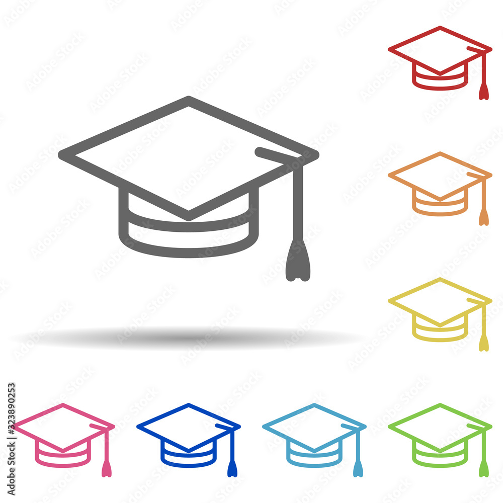 Graduate's cap in multi color style icon. Simple thin line, outline vector of science icons for ui and ux, website or mobile application Graduate's cap in multi color style icon. Simple thin line, outline vector of science icons for ui and ux, website or mobile application