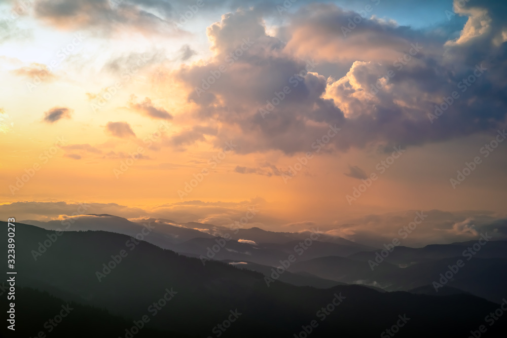 Sunrise, sunset in the Carpathian mountains. Natural background