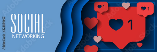 Horizontal background with social media icons. Panoramic Vector Illustration