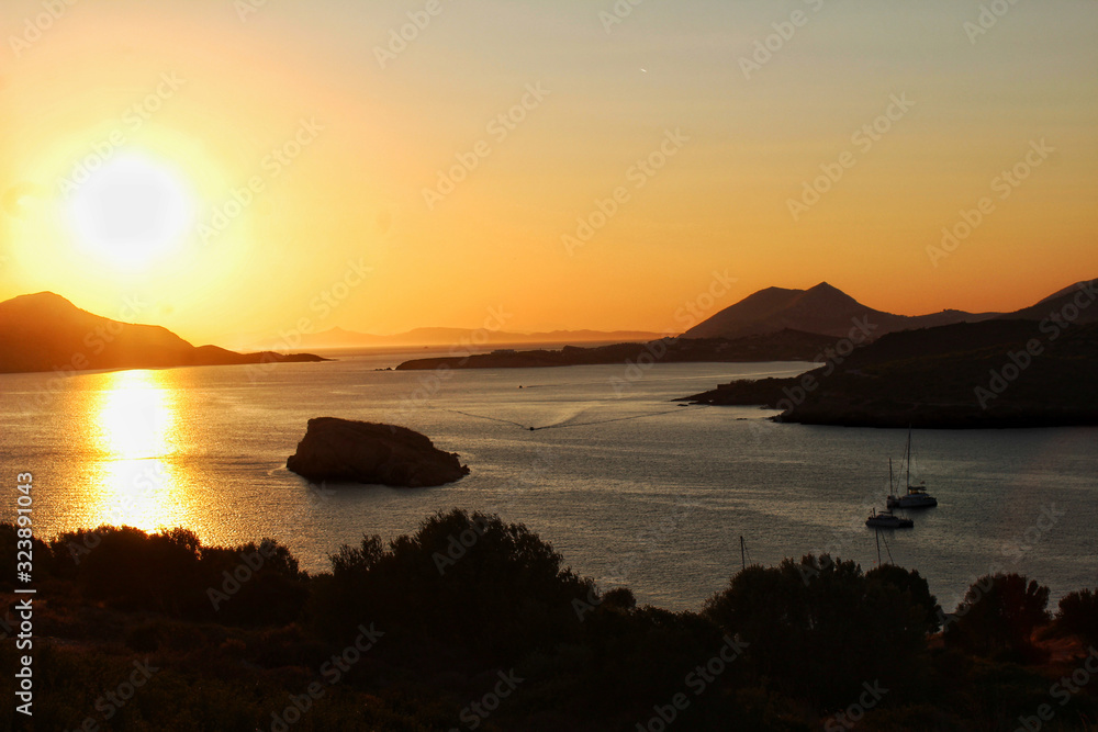 sunset on coast of sea greece sunset on coast of sea greece