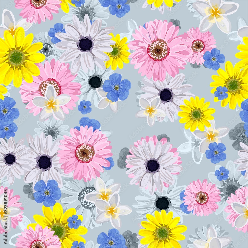 SEAMLESS VECTOR FLOWER PATTERN. Realistic flowers. Spring bright colors. Perfect design for textile and wrapping paper.. SEAMLESS VECTOR FLOWER PATTERN. Realistic flowers. Spring bright colors. Perfect design for textile and wrapping paper..