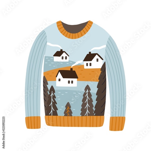 Cozy handmade Christmas sweater vector flat illustration