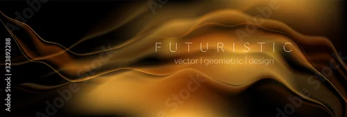 Panel kuchenny z motywem Dark golden liquid flowing waves abstract background. Bronze smooth wavy vector banner design