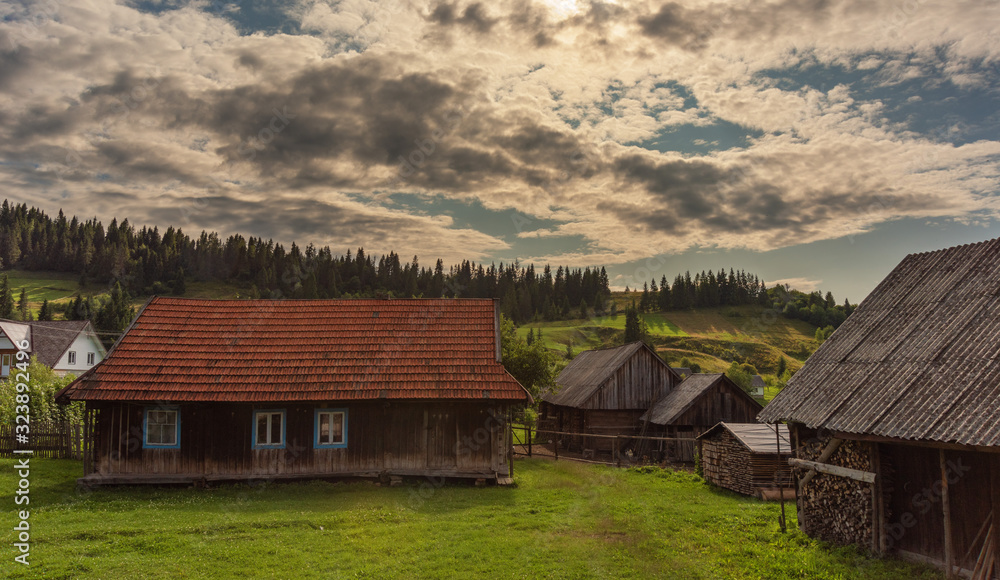 Beautiful mountain houses in the summer season in the Carpathians