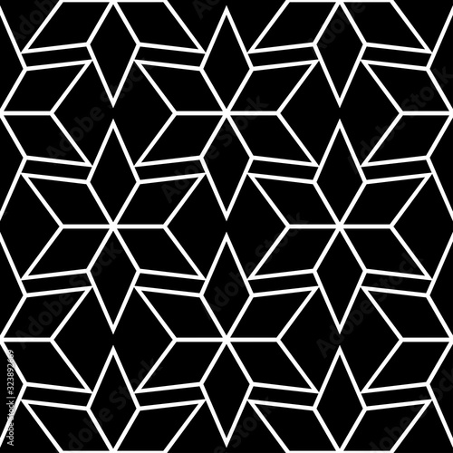 White print on black background. Geometric seamless pattern in arabic style
