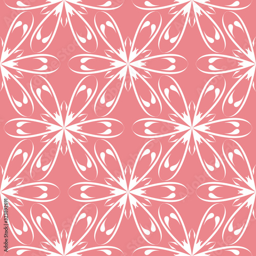 Pink seamless background with white flloral pattern © Liudmyla