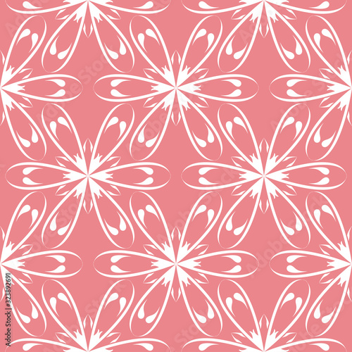 Pink seamless background with white flloral pattern photo