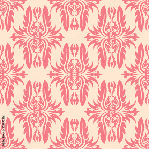 Beige seamless background with pink flloral pattern photo