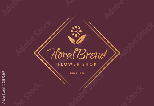 Flower shop logo. Vector emblem.