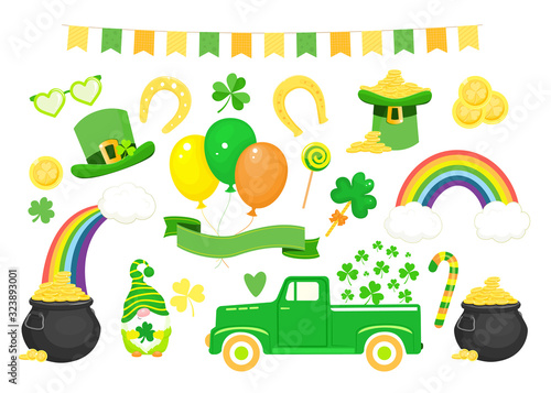 Set of St. Patrick s day icons and elements. Vector illustration