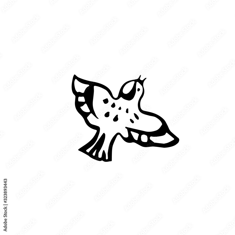 Flying bird Hand drawn in sketch style. Monochrome vector illustration. Isolated on white. Flying bird Hand drawn in sketch style. Monochrome vector illustration. Isolated on white.