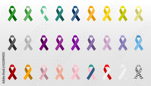 Set ribbon all cancers. Cancer awareness ribbons.