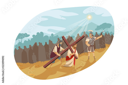 Jesus Christ on way of cross, Bible concept