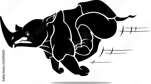 Wild Black Charging Rhinoceros Silhouette