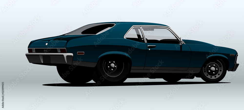 Blue dragster. Muscle car in vector.