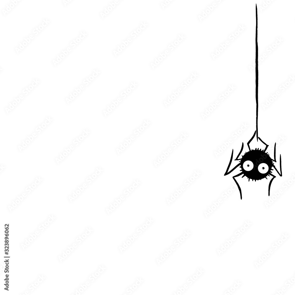 Cute spider on the web. Hand drawn. Isolated on white background. Halloween illustration Cute spider on the web. Hand drawn. Isolated on white background. Halloween illustration