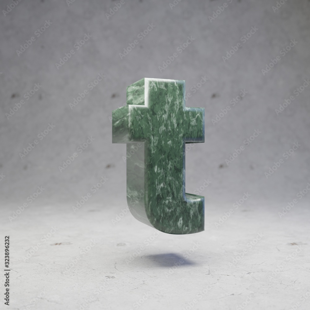 Green marble letter T lowercase on concrete background