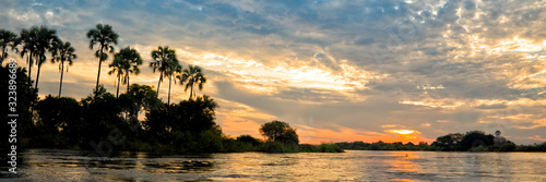 Panorama of the Zambeze river at sunset, Zambia
