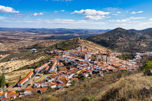 Little village of Feria with church of San Bartolome. Extremadura. Spain.