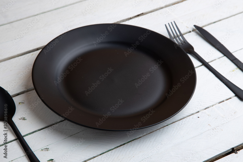 plate knife fork and spoon black