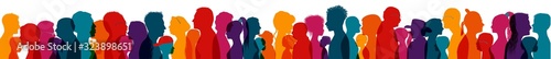 Population and society with diverse people.Communication crowd of families and multiethnic people and of diverse culture.Sociology.Crowding and density of people.Silhouette profile photo