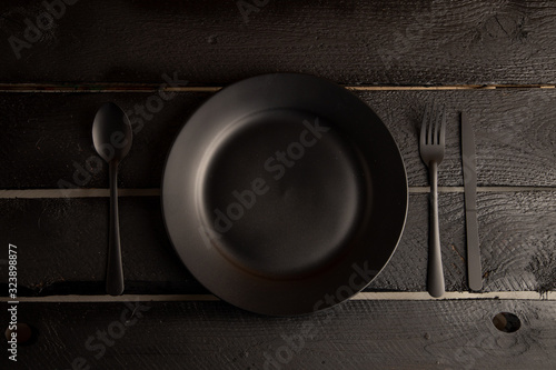 plate knife fork and spoon black