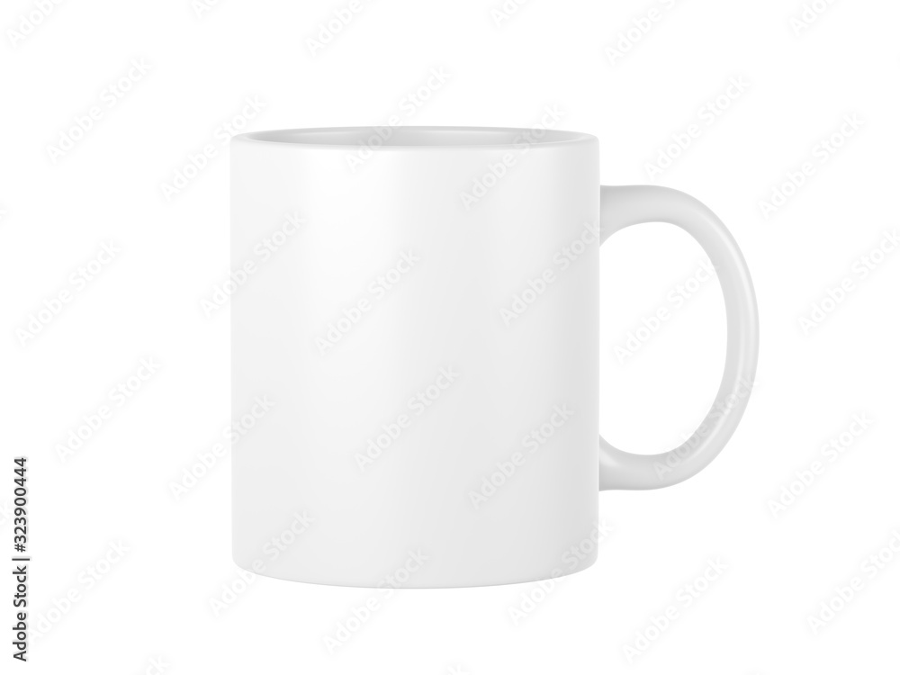 White mug isolated on white background. 3d illustration. Single object. White mug isolated on white background. 3d illustration. Single object.