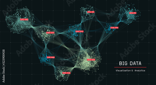 Abstract big data visualization. Cloud computing concept. Creative technology background. Information clustering.