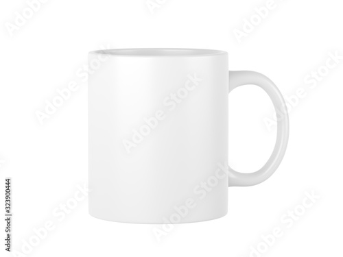 White mug isolated on white background. 3d illustration. Single object.
