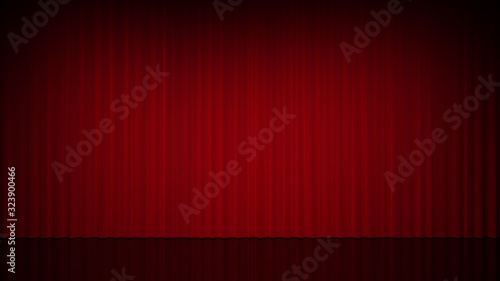 Red velvet curtain. 3d illustration. Closed.