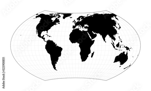 World map with latitude lines. Wagner VII projection. Plain world geographical map with graticule lines. Vector illustration. photo